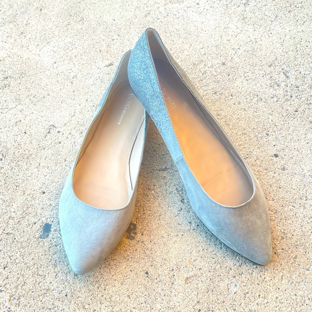 BCBGeneration Shoes Womens 11B Sparkly Glitter Ballet Flats Casual Gray Slip On